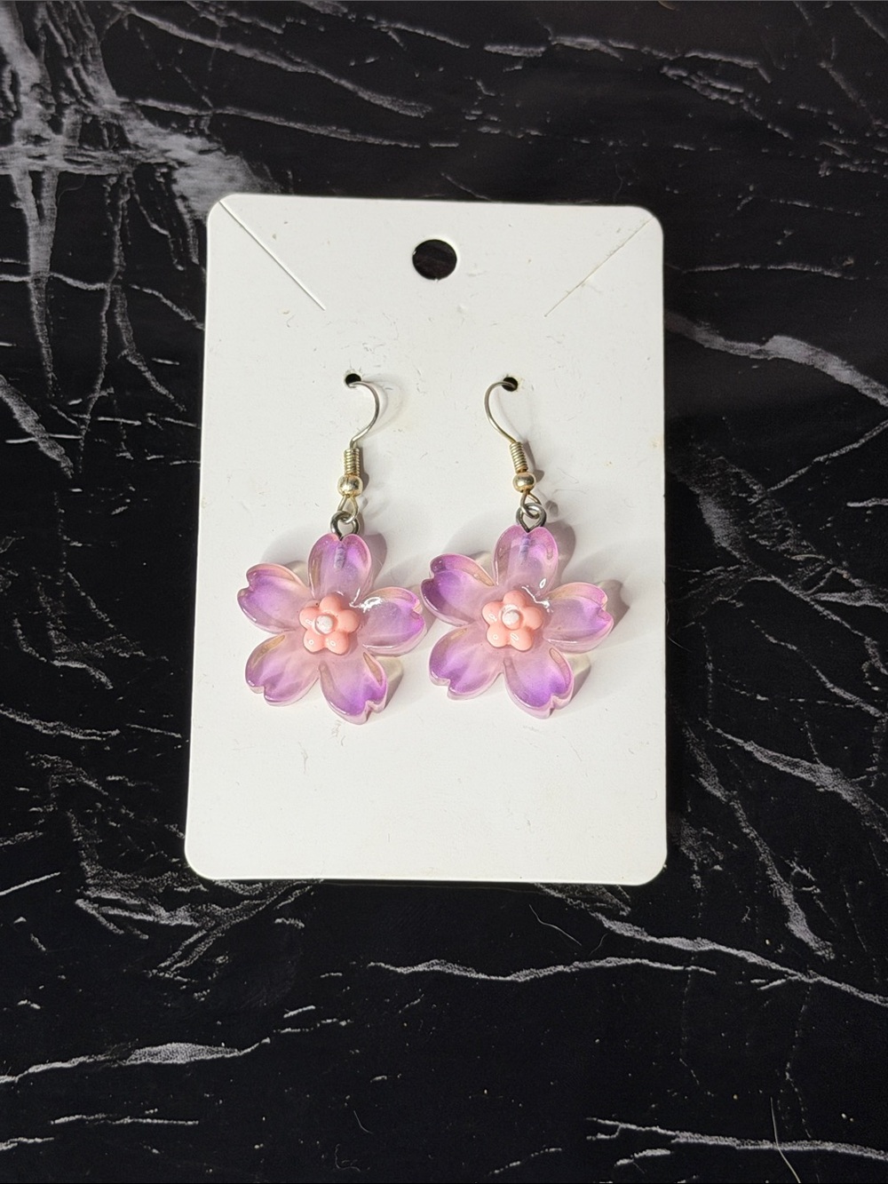 Purple Flower Dangle Earrings - Lightweight Floral Jewelry